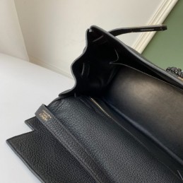 Replica Hermes Black Kelly 32 Skull Charm Strap Bag