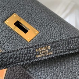 Replica Hermes Black Kelly 32 Skull Charm Strap Bag