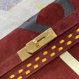 Replica Hermes Burgundy Kelly 32 Studded Print Bag