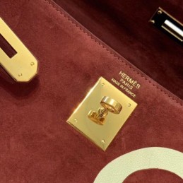 Replica Hermes Burgundy Kelly 32 Studded Print Bag