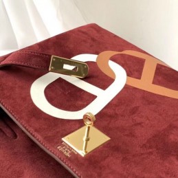 Replica Hermes Burgundy Kelly 32 Studded Print Bag