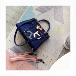 Replica Hermes Navy Blue Kelly 32 Logo Print Bag