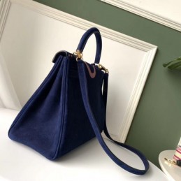 Replica Hermes Navy Blue Kelly 32 Logo Print Bag