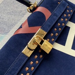 Replica Hermes Navy Blue Kelly 32 Logo Print Bag