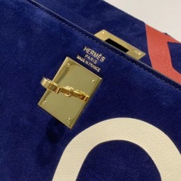Replica Hermes Navy Blue Kelly 32 Logo Print Bag
