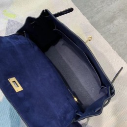 Replica Hermes Navy Blue Kelly 32 Logo Print Bag