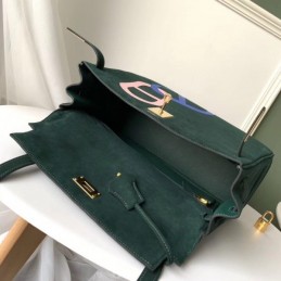 Replica Hermes Dark Green Kelly 32 Logo Print Bag