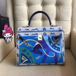 Replica Hermes Blue Kelly 32 Scarf Print Bag