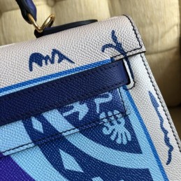 Replica Hermes Blue Kelly 32 Scarf Print Bag