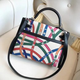 Replica Hermes Black Multicolor Print Kelly 32 Bag