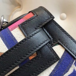 Replica Hermes Black Multicolor Print Kelly 32 Bag