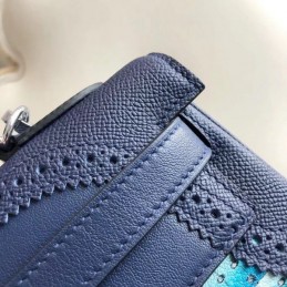 Replica Hermes Navy Blue Print Kelly 32 Bag