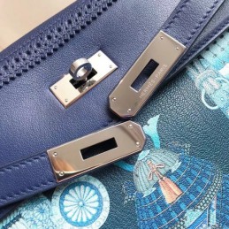 Replica Hermes Navy Blue Print Kelly 32 Bag