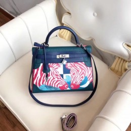 Replica Hermes Navy Pink Print Kelly 32 Bag