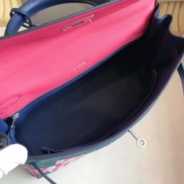 Replica Hermes Navy Pink Print Kelly 32 Bag