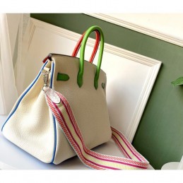 Replica Hermes White Green Birkin 35 Charm Strap Bag