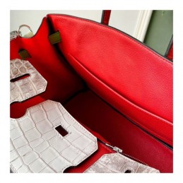 Replica Hermes White Green Birkin 35 Charm Strap Bag