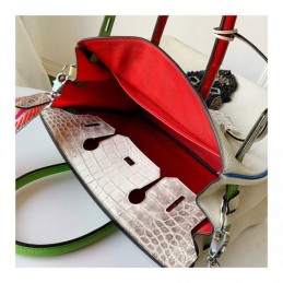 Replica Hermes White Green Birkin 35 Charm Strap Bag