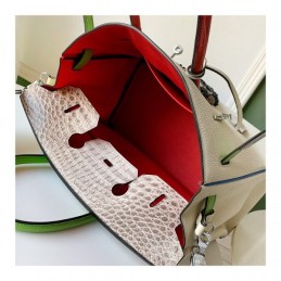 Replica Hermes White Green Birkin 35 Charm Strap Bag