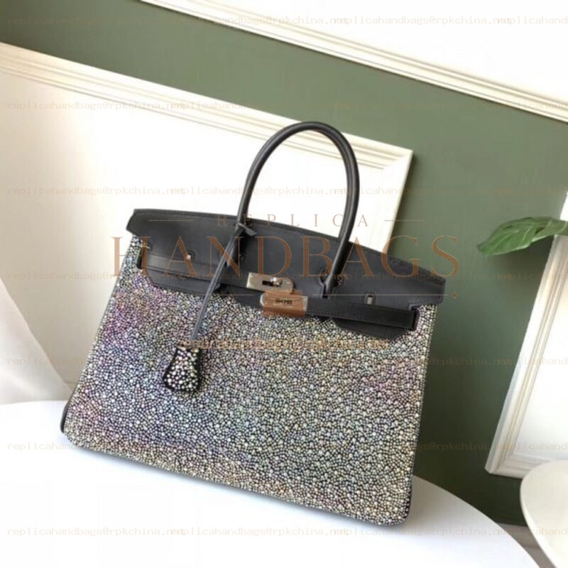 Replica Hermes Gray Crystal Birkin 35 Bag