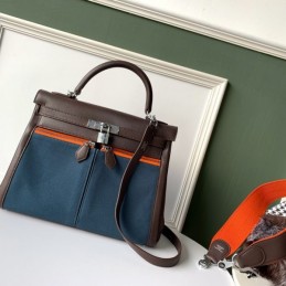 Replica Hermes Blue Brown Colorblock Kelly 32 Bag