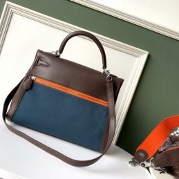 Replica Hermes Blue Brown Colorblock Kelly 32 Bag