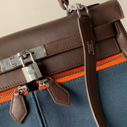 Replica Hermes Blue Brown Colorblock Kelly 32 Bag