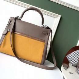 Replica Hermes Yellow Brown Colorblock Kelly 32 Bag