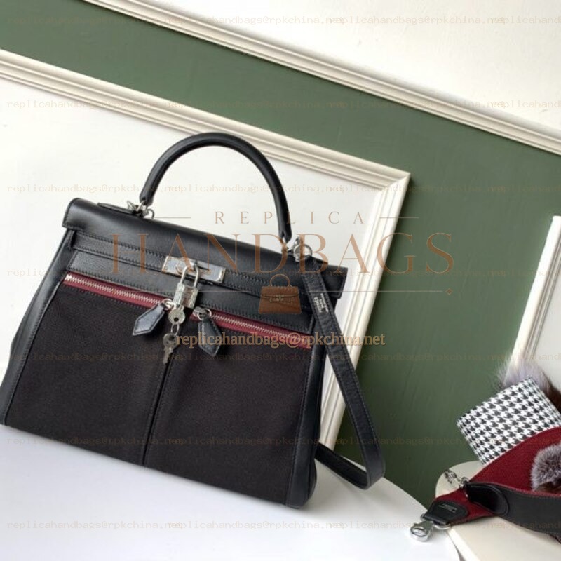 Replica Hermes Black Colorblock Kelly 32 Bag