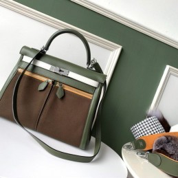 Replica Hermes Brown Green Colorblock Kelly 32 Bag