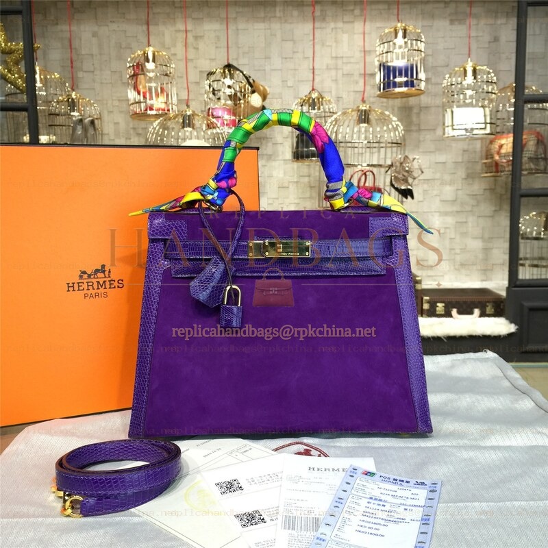 Replica Hermes Purple Kelly 28 Gold Hardware Bag