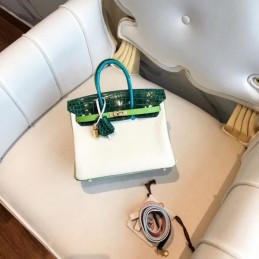 Replica Hermes White Green Kelly 25 Crocodile Leather Bag