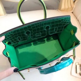 Replica Hermes White Green Kelly 25 Crocodile Leather Bag