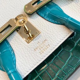 Replica Hermes White Green Kelly 25 Crocodile Leather Bag