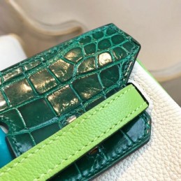 Replica Hermes White Green Kelly 25 Crocodile Leather Bag