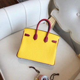 Replica Hermes Yellow Burgundy Kelly 25 Crocodile Leather Bag