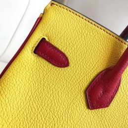 Replica Hermes Yellow Burgundy Kelly 25 Crocodile Leather Bag