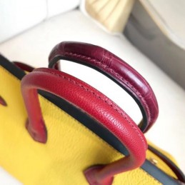 Replica Hermes Yellow Burgundy Kelly 25 Crocodile Leather Bag
