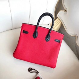 Replica Hermes Red Black Kelly 25 Crocodile Leather Bag