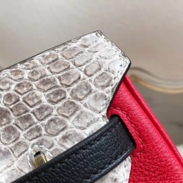 Replica Hermes Red Black Kelly 25 Crocodile Leather Bag
