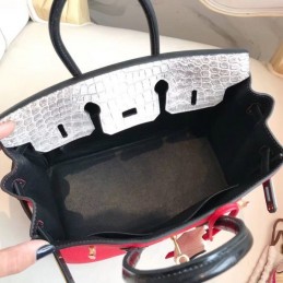 Replica Hermes Red Black Kelly 25 Crocodile Leather Bag