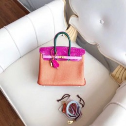 Replica Hermes Orange Pink Kelly 25 Crocodile Leather Bag