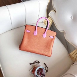 Replica Hermes Orange Pink Kelly 25 Crocodile Leather Bag