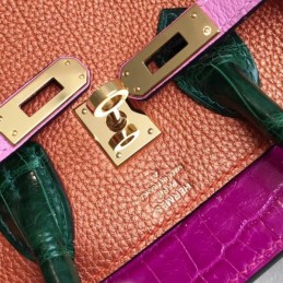 Replica Hermes Orange Pink Kelly 25 Crocodile Leather Bag