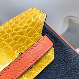 Replica Hermes Black Yellow Kelly 25 Crocodile Leather Bag