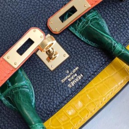 Replica Hermes Black Yellow Kelly 25 Crocodile Leather Bag