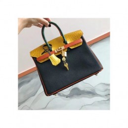Replica Hermes Black Yellow Kelly 25 Crocodile Leather Bag