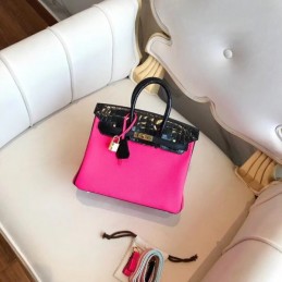 Replica Hermes Pink Black Kelly 25 Crocodile Leather Bag