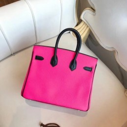 Replica Hermes Pink Black Kelly 25 Crocodile Leather Bag