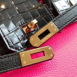 Replica Hermes Pink Black Kelly 25 Crocodile Leather Bag